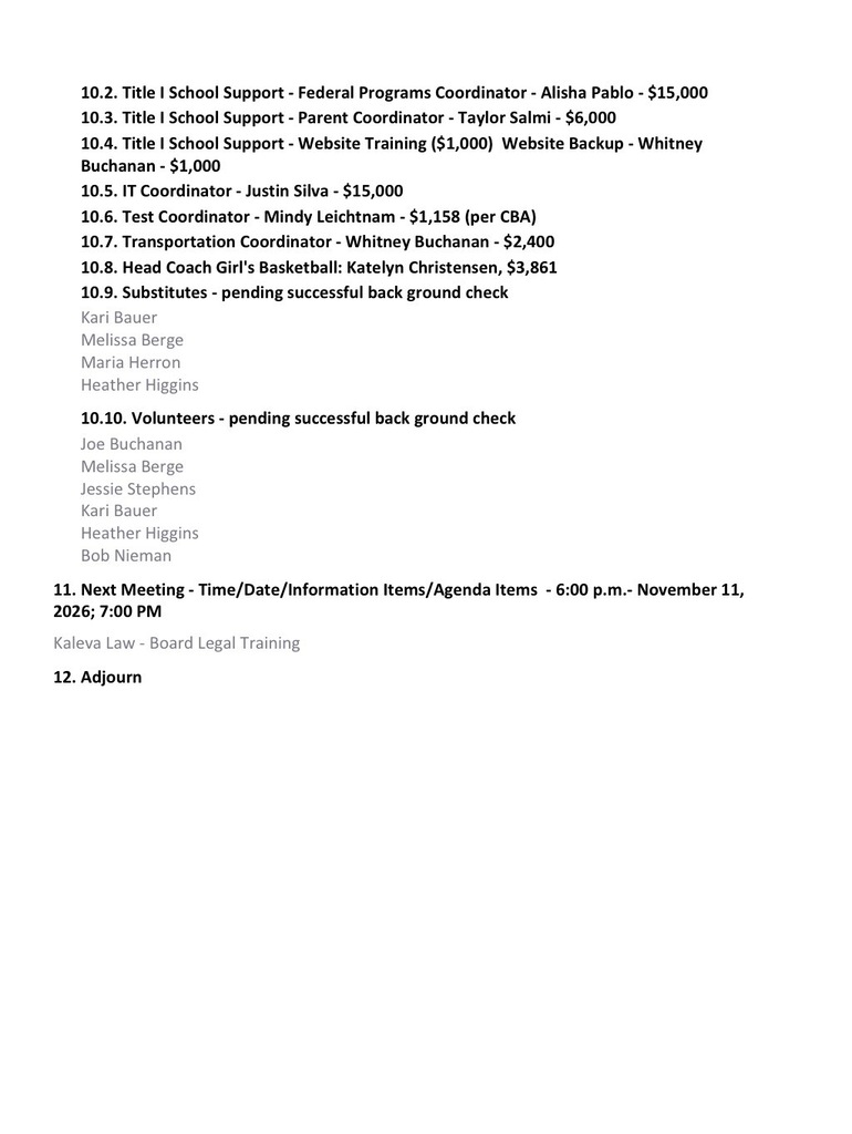 Regular Board Meeting Agenda