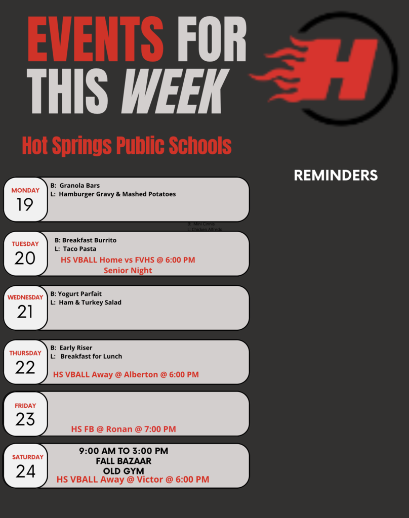 October 19-24th schedule of events