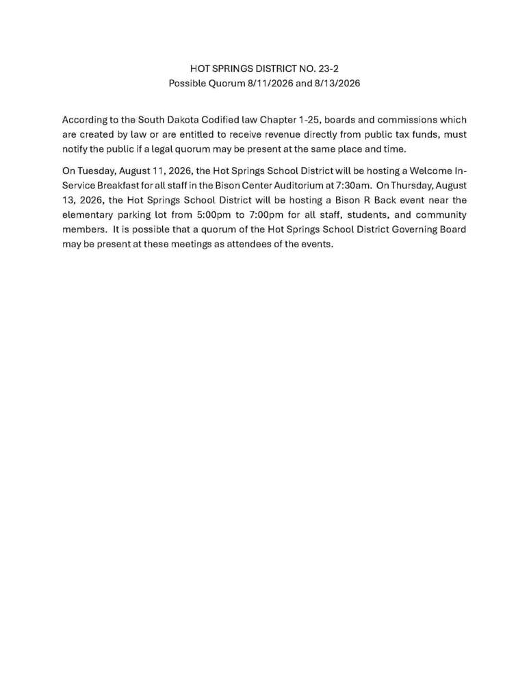 Notice of Possible Quorum
