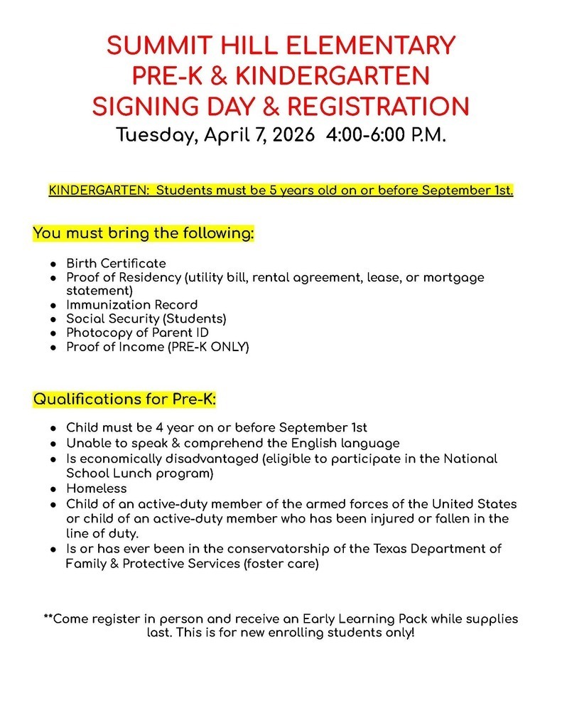 Please make sure to bring your birth certificate, proof of residency, immunization record, social security, photocopy of parent ID and proof of income.