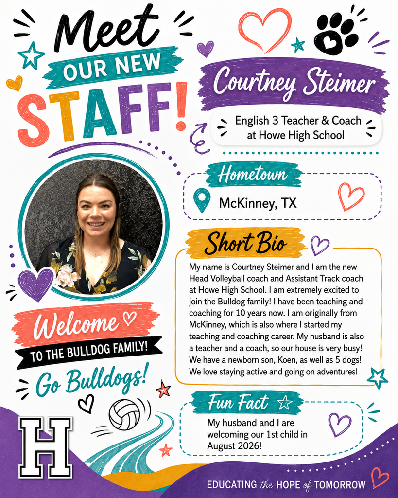 Welcome Courtney Steimer to Howe High School!