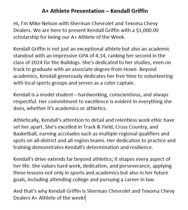 A+ Athlete of the Week