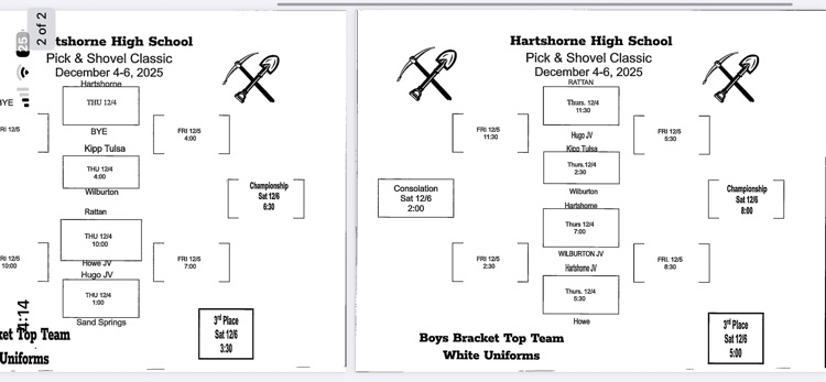 Tournament Brackets for Boys and JV girls