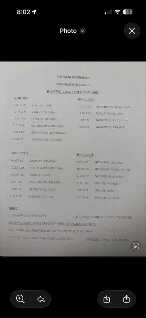 baseball summer league schedule 