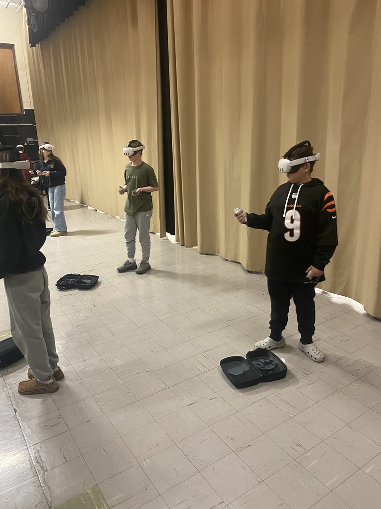 7th graders wearing VR headsets in class during a career exploration activity.