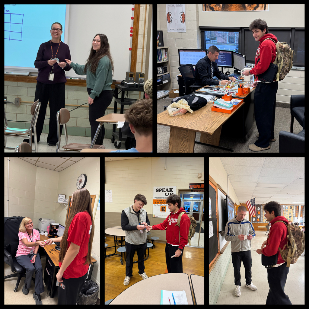 Students handing out notes and treats to staff members.