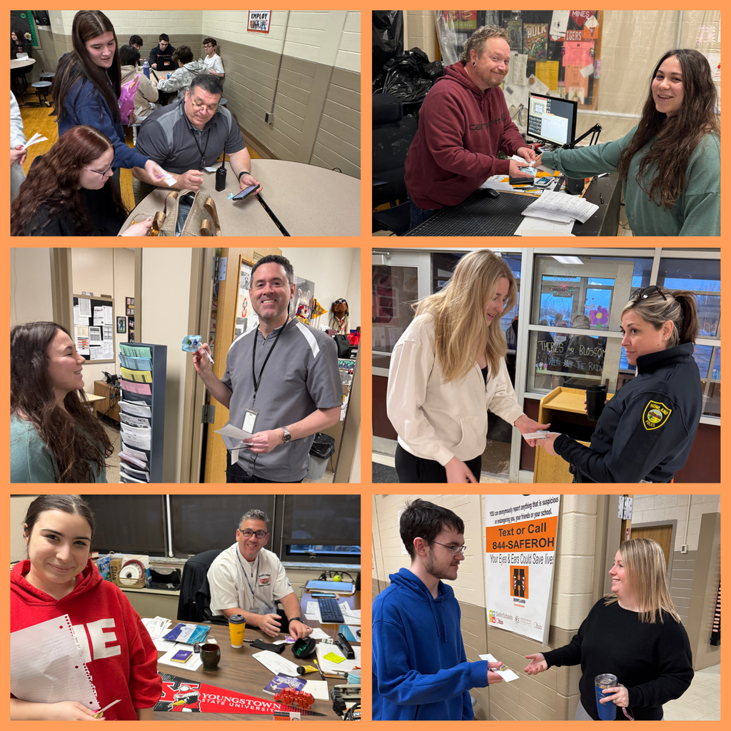 Students handing out notes and treats to staff members.