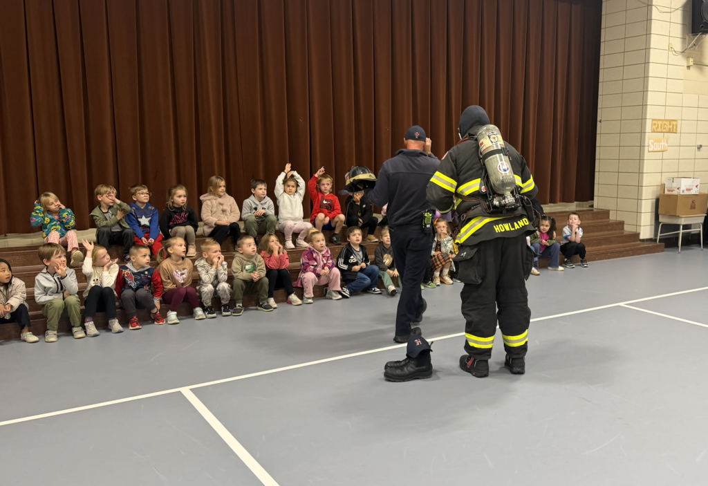 Howland Springs Primary School students participate in a fire safety lesson.
