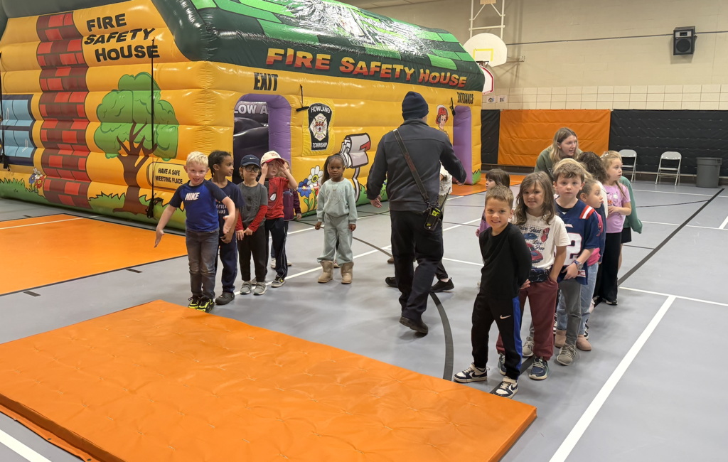 Howland Springs Primary School students participate in a fire safety lesson.