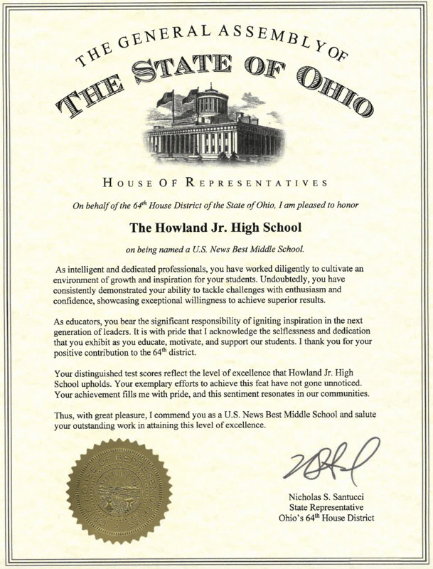 Howland Middle School recognized as a topperforming middle school