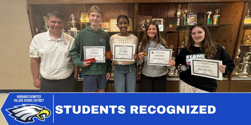 Hubbard High School students recognized with University of Rochester awards pose together for a photo.