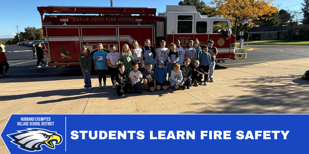 Eagle Joint firefighters teach Hubbard Elementary students in grades K-4 about fire safety and emergency preparedness during a school visit.
