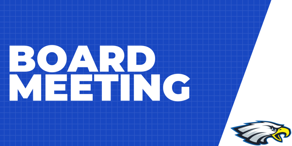 A blue background with white letters that reads "Board Meeting"