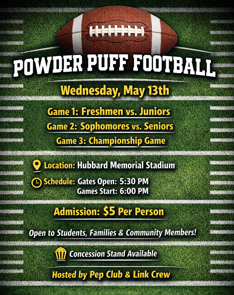 🚨 DATE CHANGE ALERT 🚨  Please note the Powderpuff Football Game has been rescheduled!  📅 Originally: Tuesday, May 12 ➡️ NEW DATE: Wednesday, May 13  Come out for a fun night under the lights as our students take the field for this annual tradition! Expect plenty of school spirit, friendly competition, and great energy from the crowd.  Mark your calendars with the new date and don’t miss it! 🏈💥