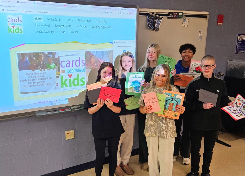 Hubbard High School students create colorful handmade cards with encouraging messages for hospitalized children.