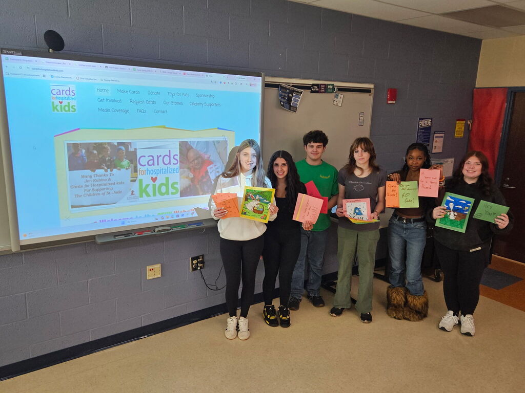 Hubbard High School students create colorful handmade cards with encouraging messages for hospitalized children.