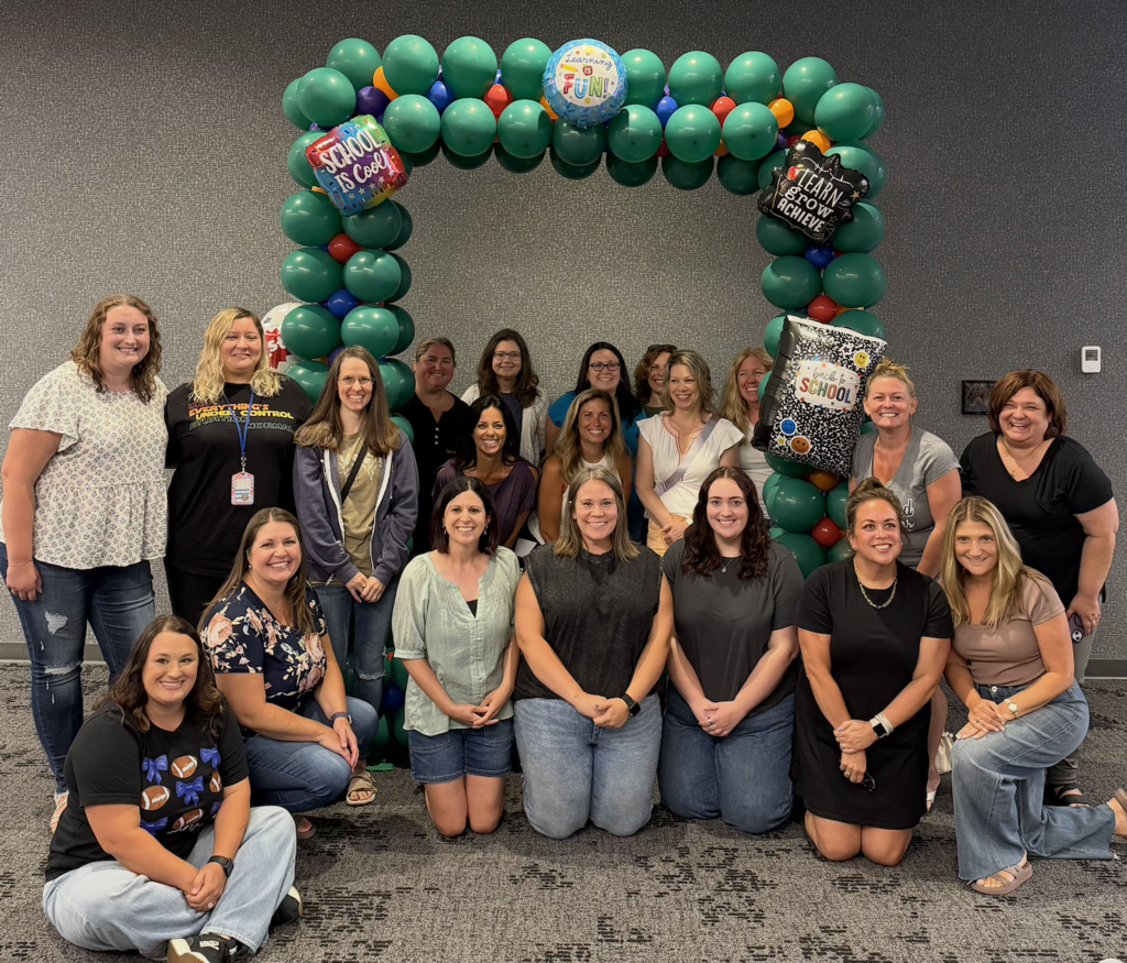 hubbard teachers pose together at the totes for appreciation event