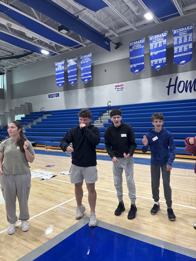 Hubbard High School junior and senior Link Crew students participate in training activities as they prepare to welcome incoming freshmen for the 8th Annual Link Crew Freshman Orientation.