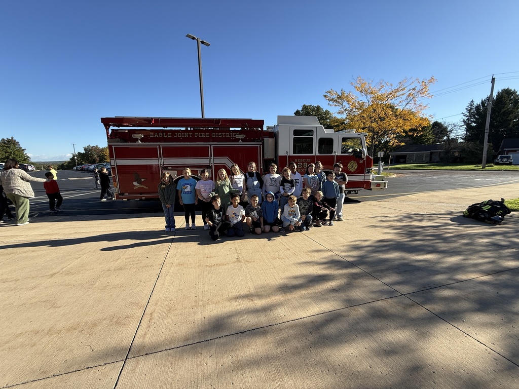 Eagle Joint firefighters teach Hubbard Elementary students in grades K-4 about fire safety and emergency preparedness during a school visit.