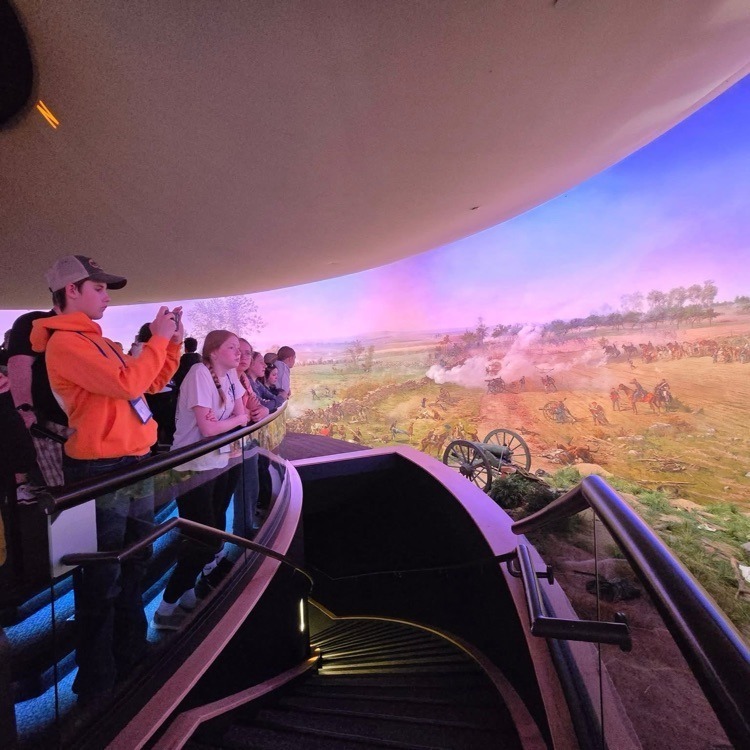 Day 1 - Great weather for the tour of Gettysburg for our 8th graders traveling to Washington, DC. They started with a quick video, then to the cyclorama a guided tour through the battlefields. #IAmATiger #yourpathourmission