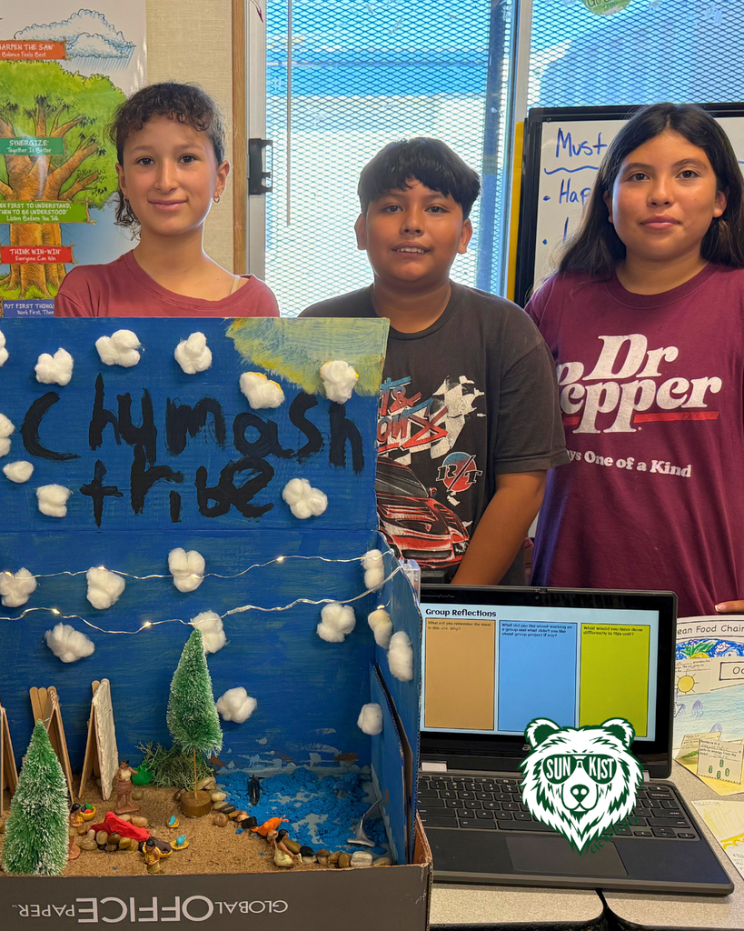 kids posing for picture with projects
