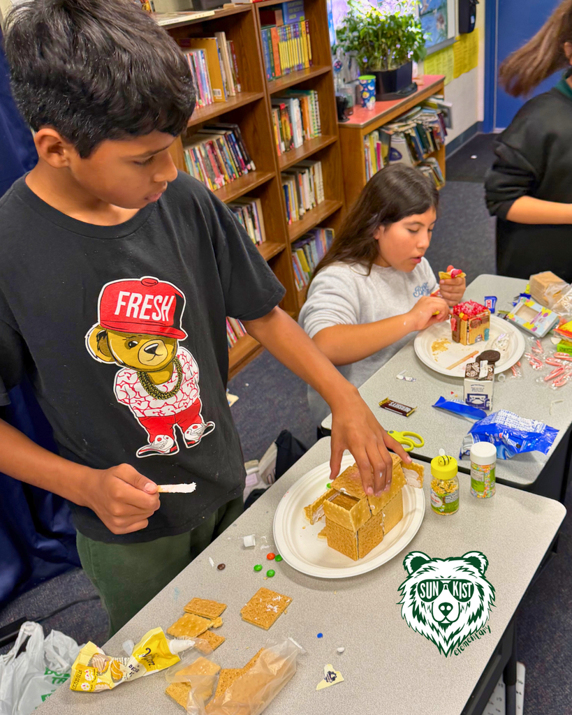 students creating Gingerbread Houses