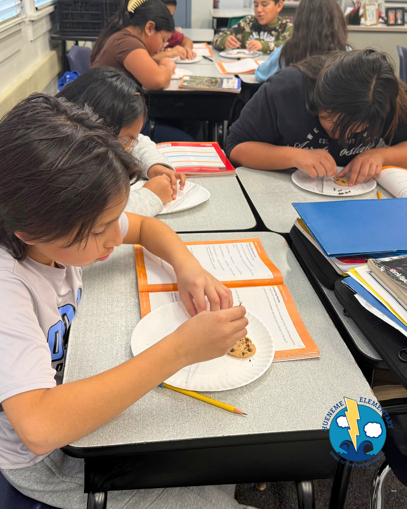 student participating in mining activity, mining a cookie