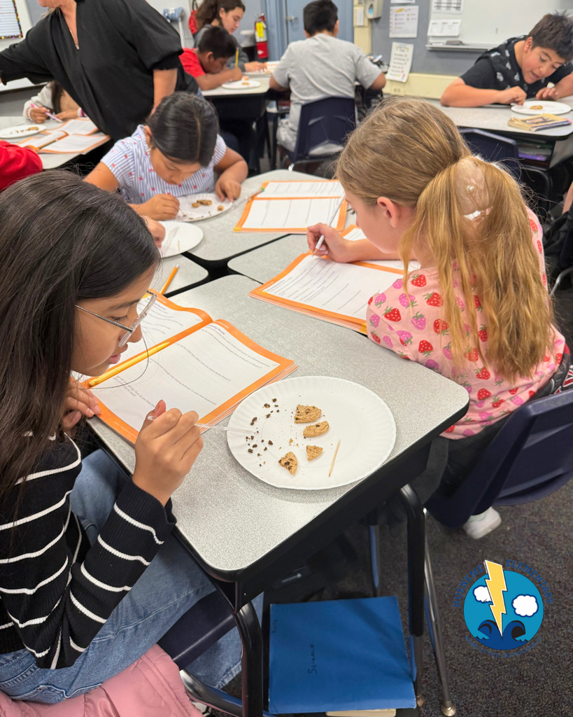 student participating in mining activity, mining a cookie