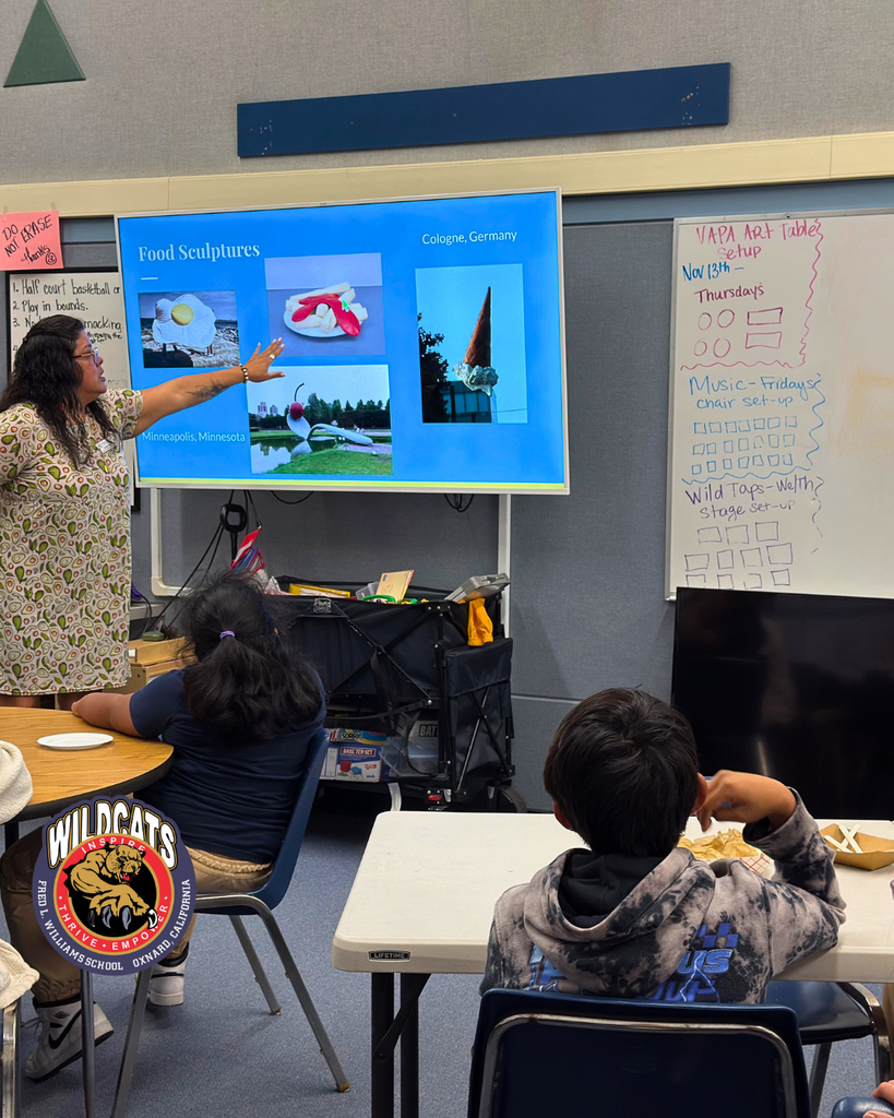 teacher explains how students sculpt an egg and a piece of bacon