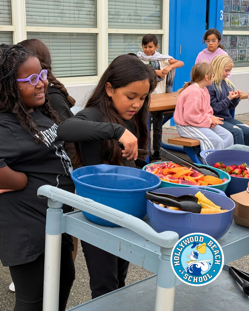 students enjoying different color fruits