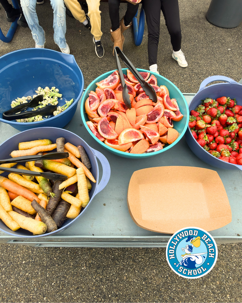 students enjoying different color fruits