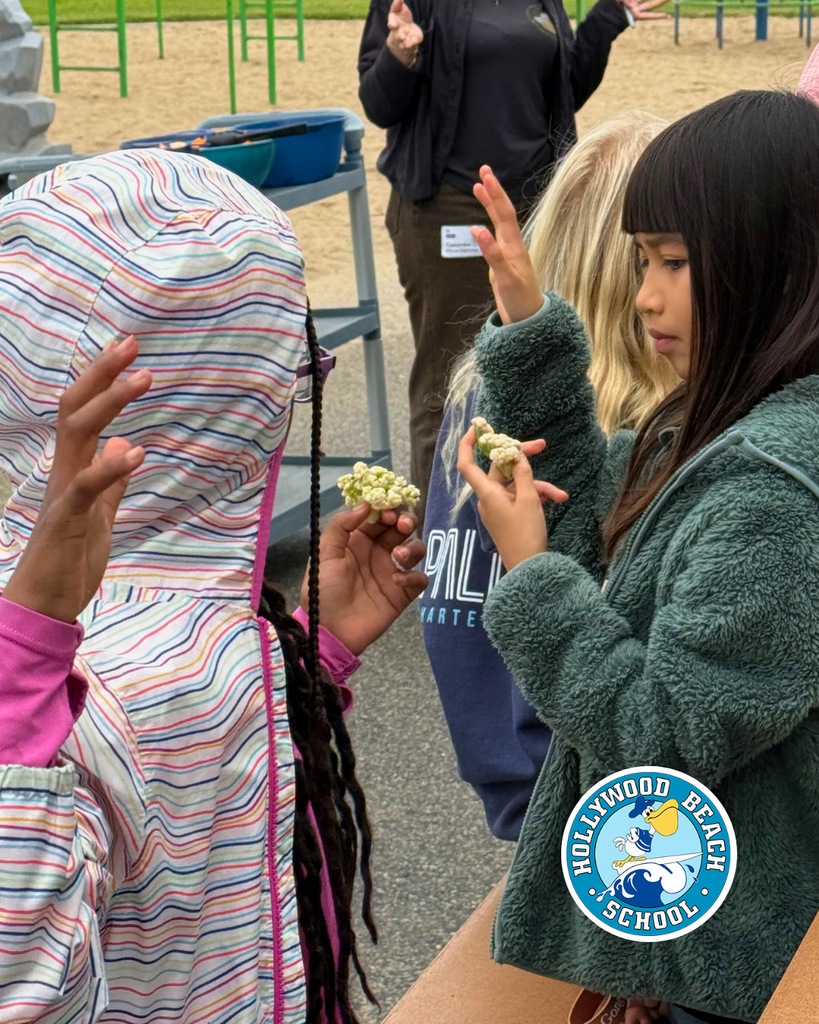 students enjoying different color fruits