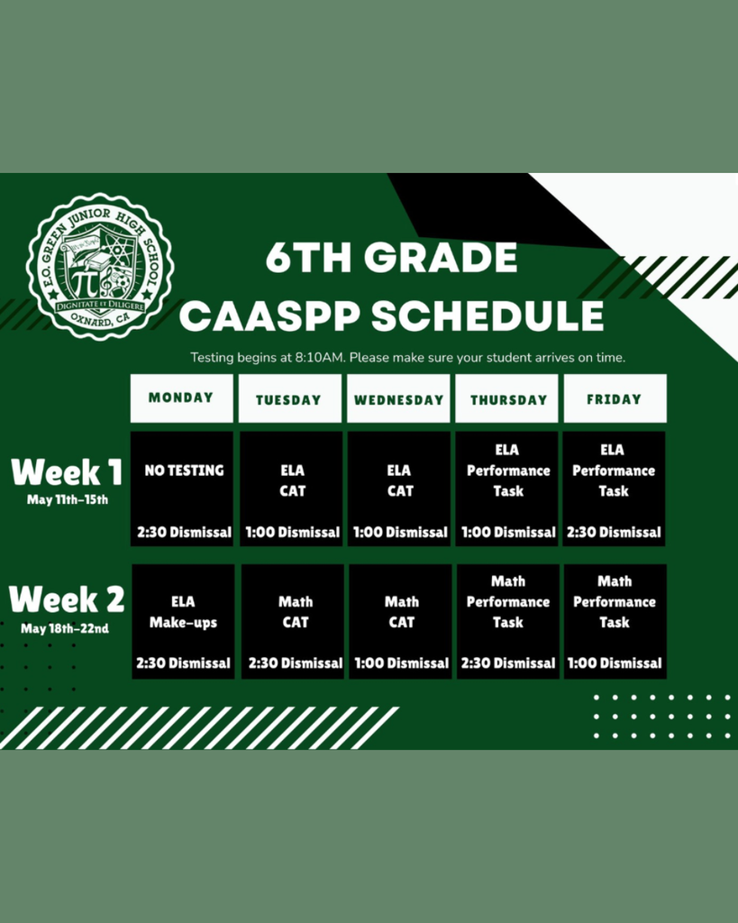 6th grade CAASPP Schedule 