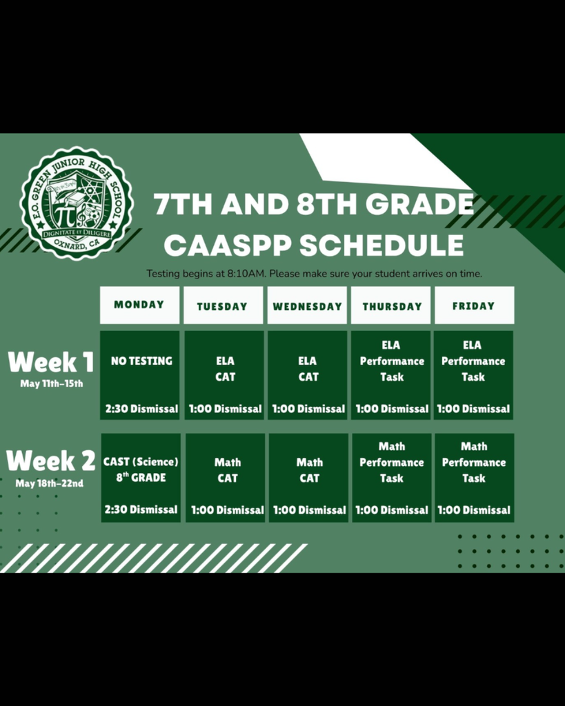 7th 8th Grade CAASPP Schedule