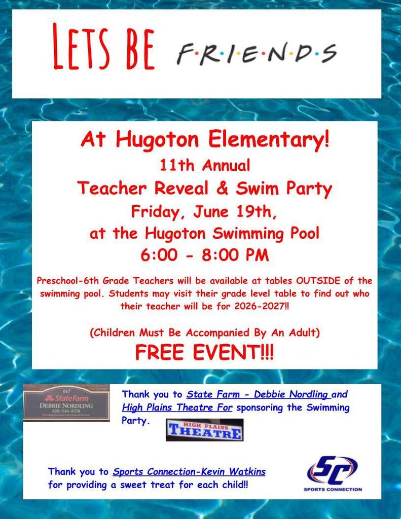 Teacher Reveal & Swim Party Flyer