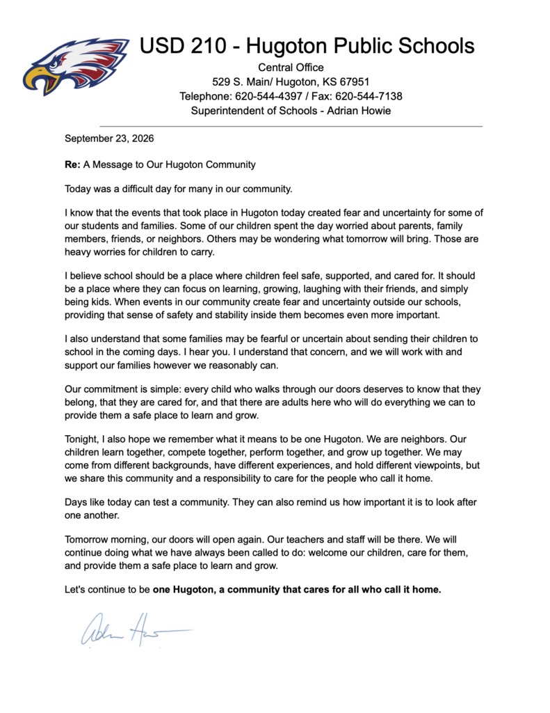 Letter to Hugoton Community