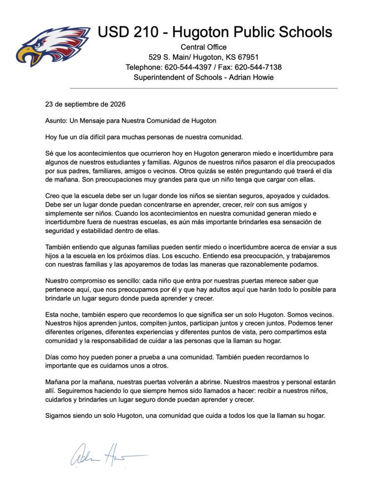 Open Letter to Hugoton Community