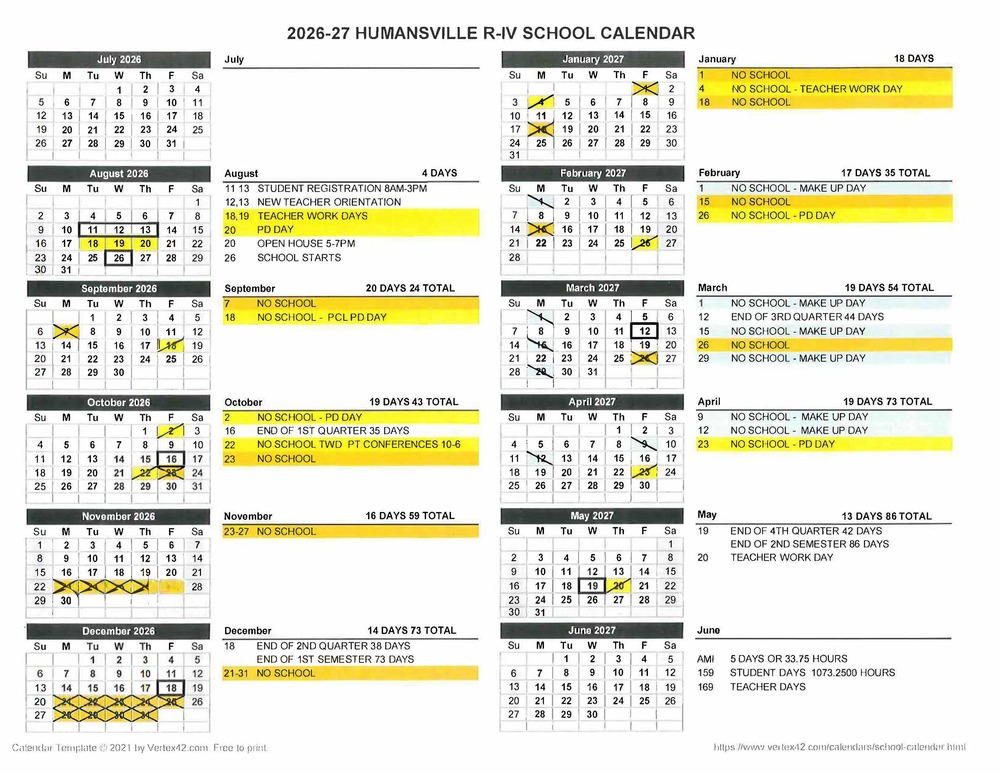 2026-2027 Humansville Calendar