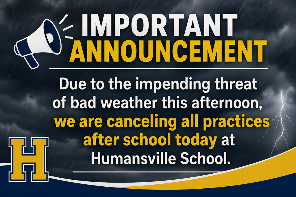 Due to the impending threat of bad weather this afternoon, we are canceling all practices after school today.