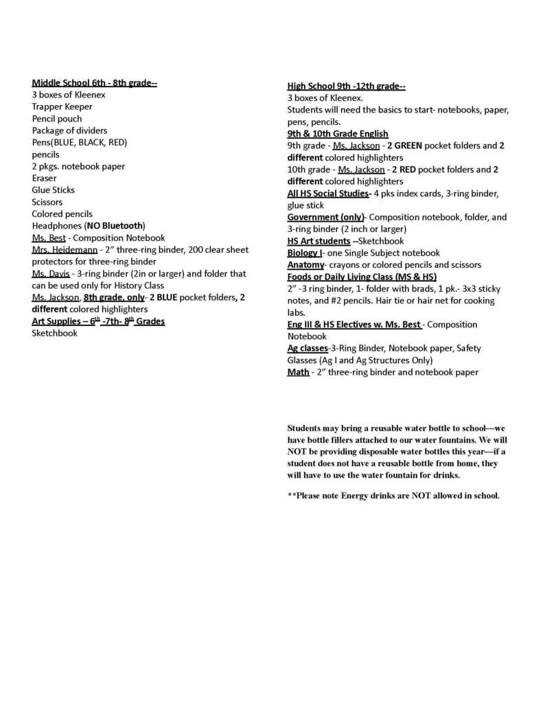 Supply List 2