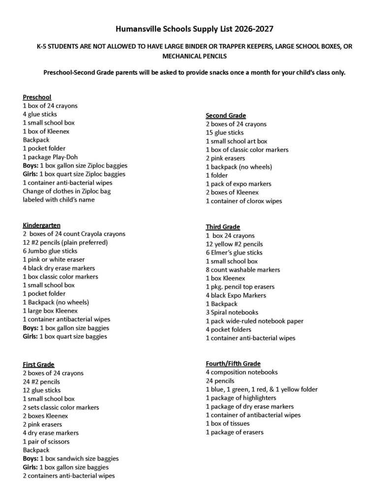 Supply List 1