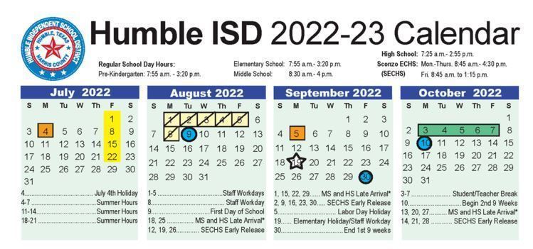 2023-2024 Humble ISD District Calendar | Teaching & Learning