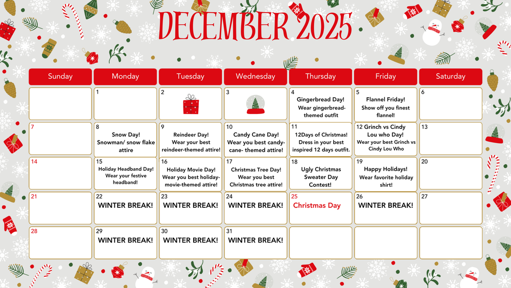 December 2025 Dress Up Days