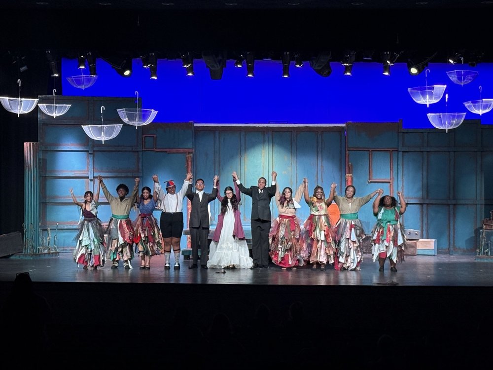 HHS theatre students on stage during a recent performance.