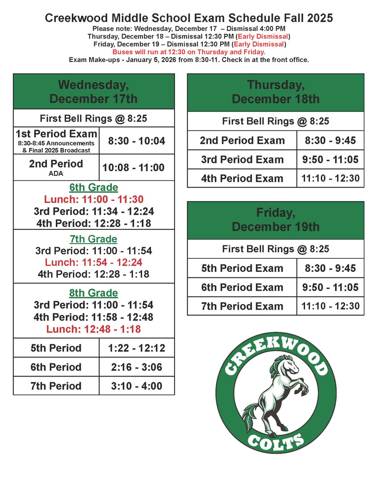 CMS Fall Exam Schedule 2025