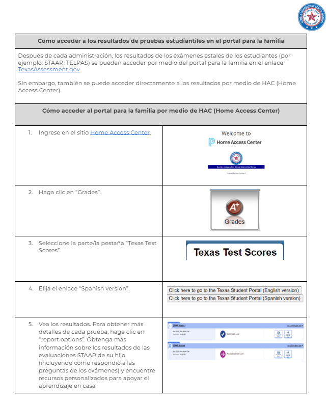 How to access studnet results in the Family Portal (Spanish)