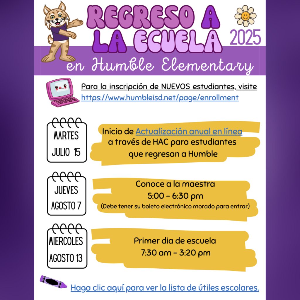 Back to School Information - Spanish
