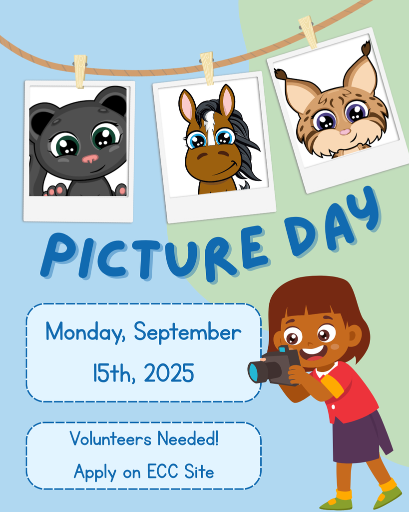 Graphic with information on ECC Picture Day,  Sept. 15th 2025 and calling for volunteer applications