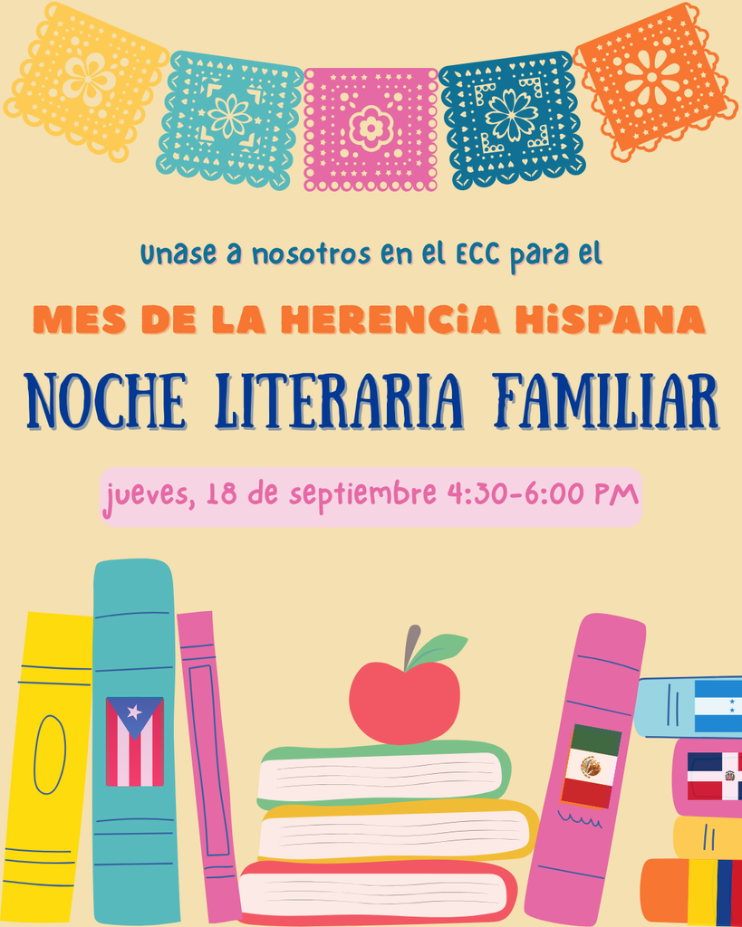 Spanish graphic for ECC's Hispanic Heritage Month Family Literacy Night