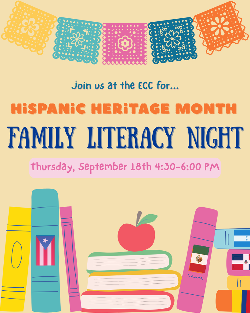 English graphic for ECC's Hispanic Heritage Family Literacy Night
